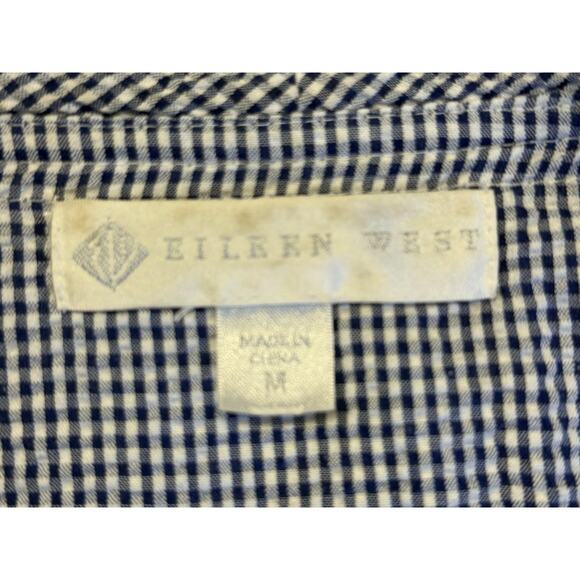 EILEEN WEST BLUE WHITE Gingham CHECK Lightweight SHORT Womens M WRAP ROBE - Picture 12 of 15